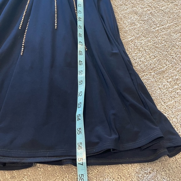 Xscape Beaded Evening Gown, Dark Navy Blue, Deep V, Sheath, Thin Straps, Size 2 - Picture 12 of 16